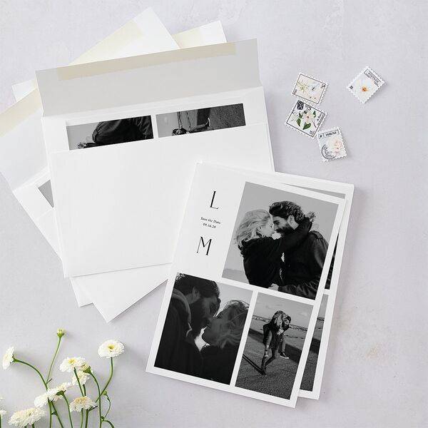 Editorial Monogram Save the Date Cards Pure White Signature smooth Blank No