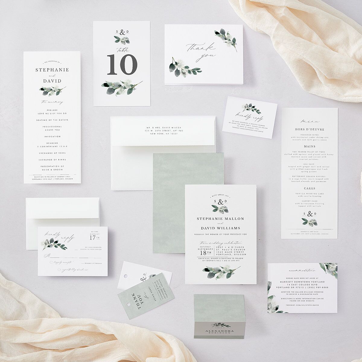 Elegant Greenery Wedding Response Cards Pure White Signature Standard