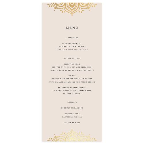 Indian Gilded Adornment Menus Gold Sand Signature