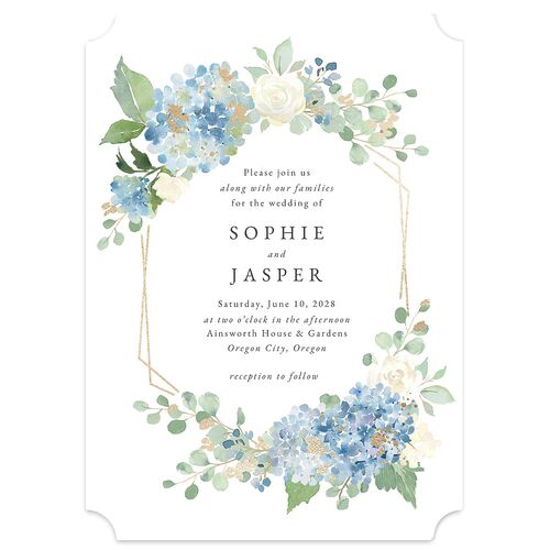 Gilded Hydrangea Wedding Invitations Gold Ocean Signature Blank No Ticket