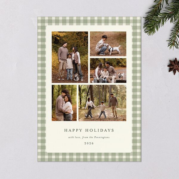 Holiday Buffalo Check Holiday Cards Moss Signature Blank Standard