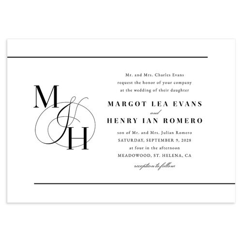Classic Monogram Wedding Invitations Pure White Signature Blank No Standard