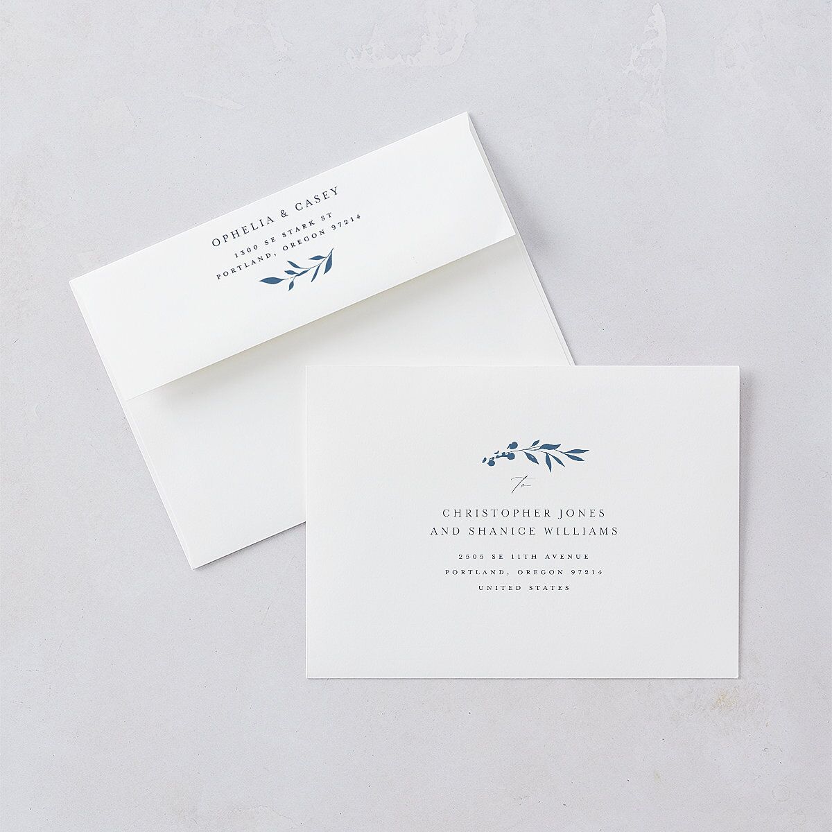 Stefana Crowns Save The Date Card Envelopes White Moody Blue Both Recipient and Return Addresses Signature Standard