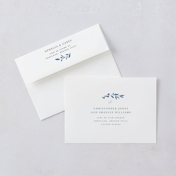 Stefana Crowns Save The Date Card Envelopes White Moody Blue Both Recipient and Return Addresses Signature Standard