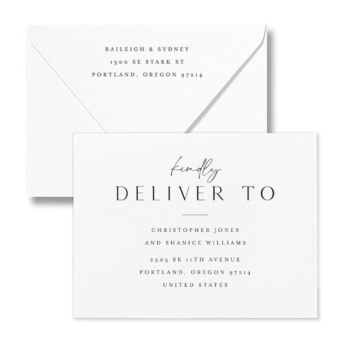 Side Panel Save the Date Petite Card Euro Envelopes White Pure White Both Recipient and Return Addresses Luxe Signature