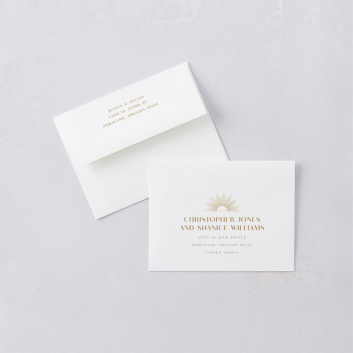 Modern Romantic Save the Date Petite Card Envelopes White Chestnut Both Recipient and Return Addresses Signature Standard