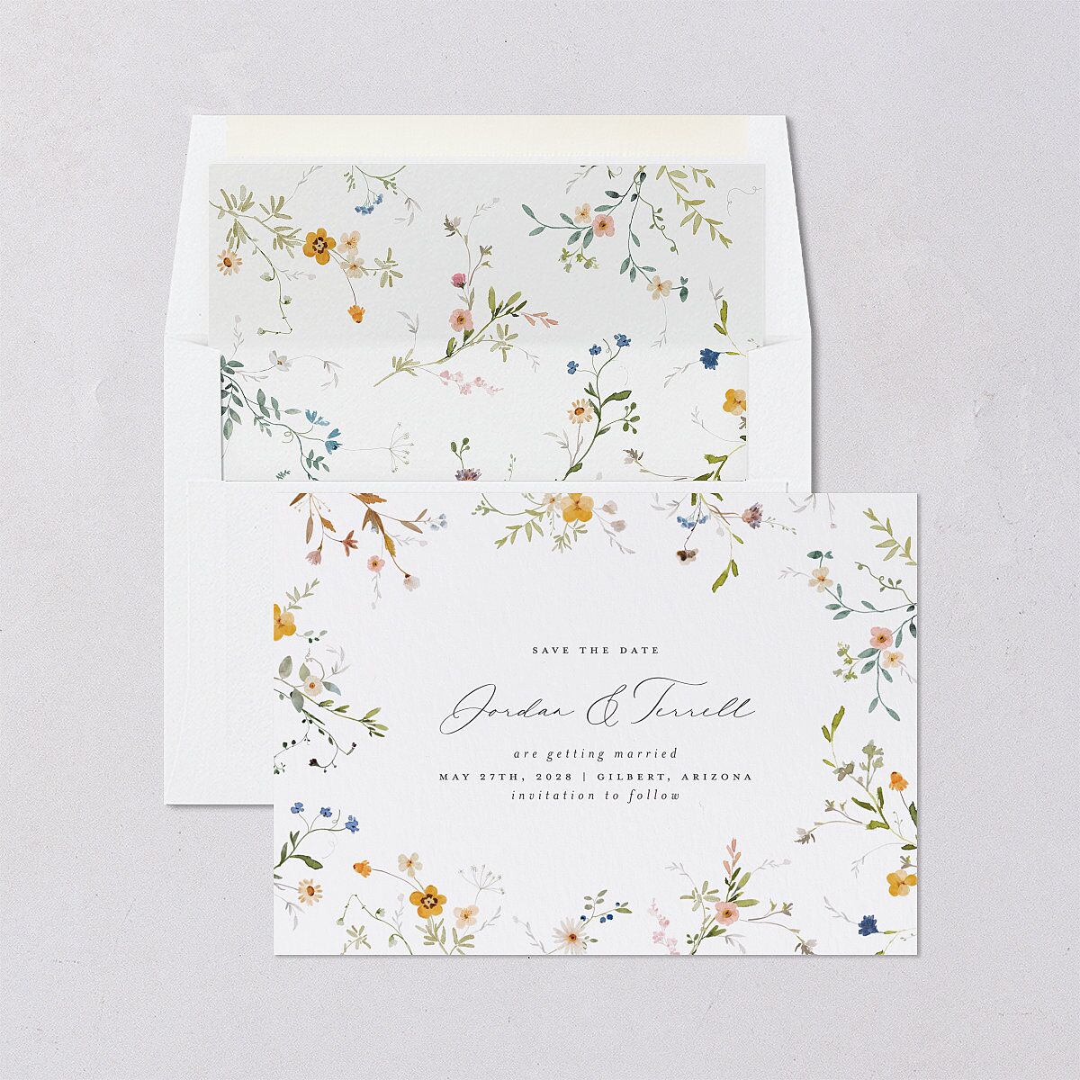 Dainty Wildflowers Save the Date Cards Sunflower Signature smooth Blank No Standard