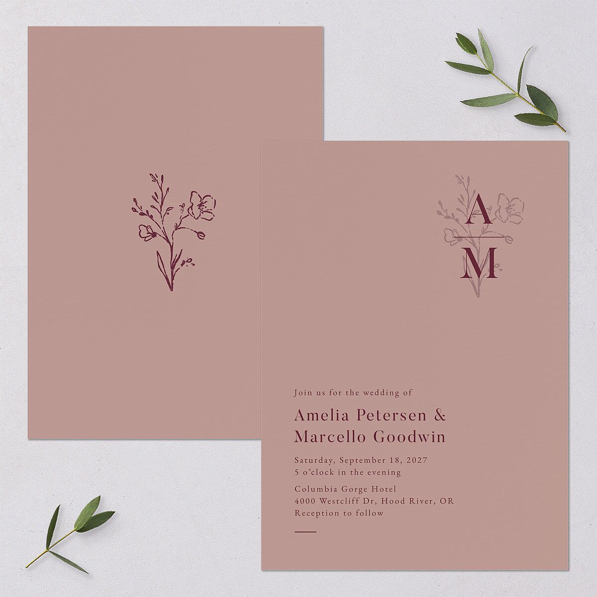 Rustic Monogram Wedding Invitations Dusty Rose Signature Blank No Standard