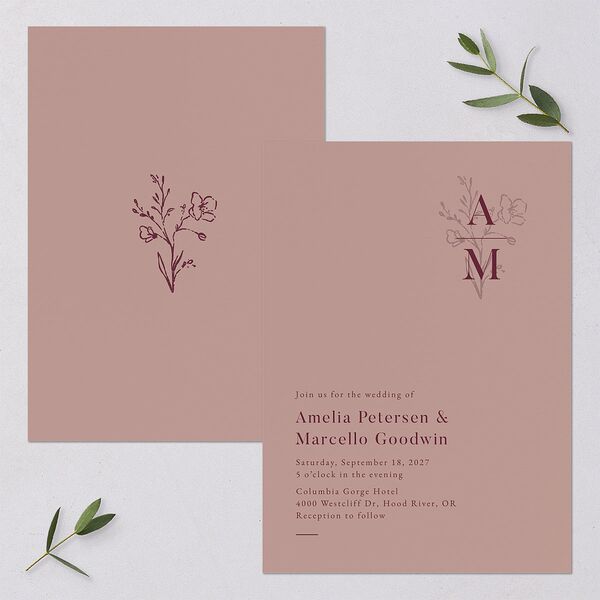 Rustic Monogram Wedding Invitations Dusty Rose Signature Blank No Standard