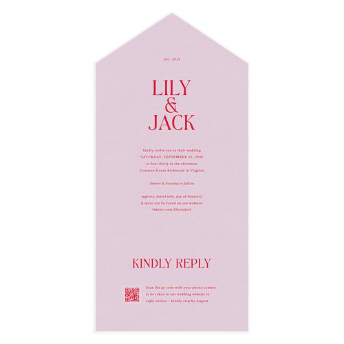 Elegant Minimalist All-in-One Wedding Invitations Sheer Lilac Signature Light Both Recipient and Return Addresses No