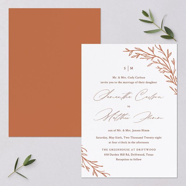 Rustic Branches Wedding Invitations Terracotta Signature Blank No Standard