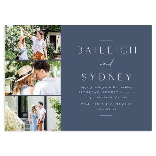 Side Panel Wedding Invitations Midnight Navy Signature Blank No Standard