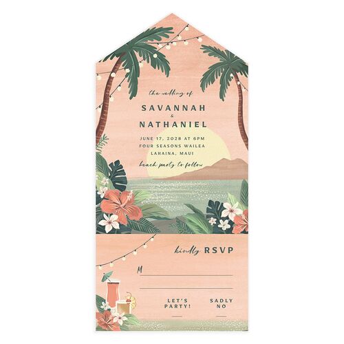 Vintage Hawaiian Island All-in-One Wedding Invitations Eucalyptus Signature Light Both Recipient and Return Addresses No