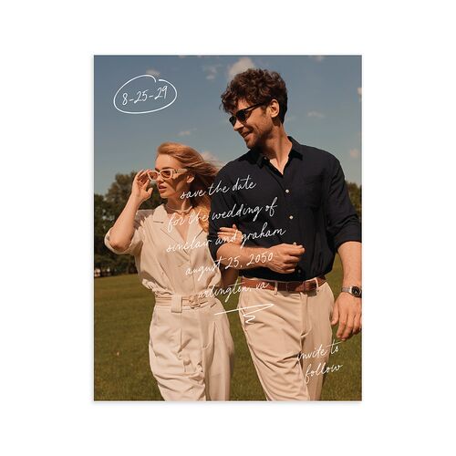 Sunny Day Modern Script Save the Date Petite Cards Pure White Signature smooth Blank Standard No
