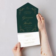 Dark Vintage Fantasy All-in-One Wedding Invitations Dark Emerald Signature Light Both Recipient and Return Addresses No