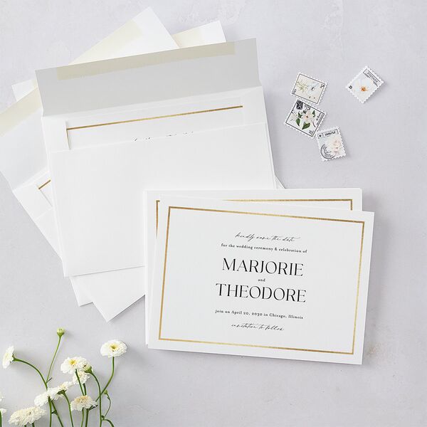 Joyful Union Foil Save The Date Cards Gold Pure White Signature smooth Blank No Standard
