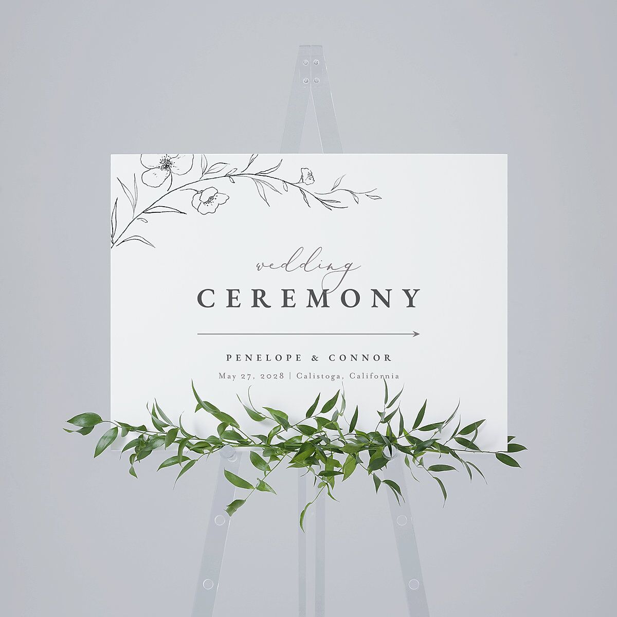Graceful Botanical Standard Direction Sign Medium Shadow Gray Standard Indoor Foam Core M Direction