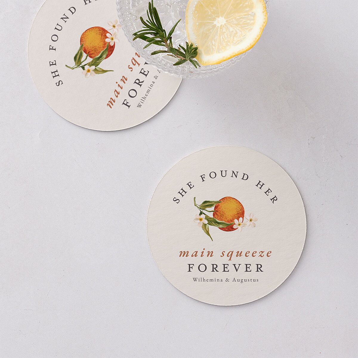 Botanical Citrus Garden Bridal Shower Wedding Day Coasters Rose Gold Cardboard Circle