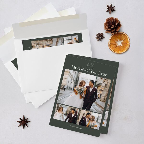 Our Merriest Year Holiday Cards Hunter Green Signature Blank Standard Portrait