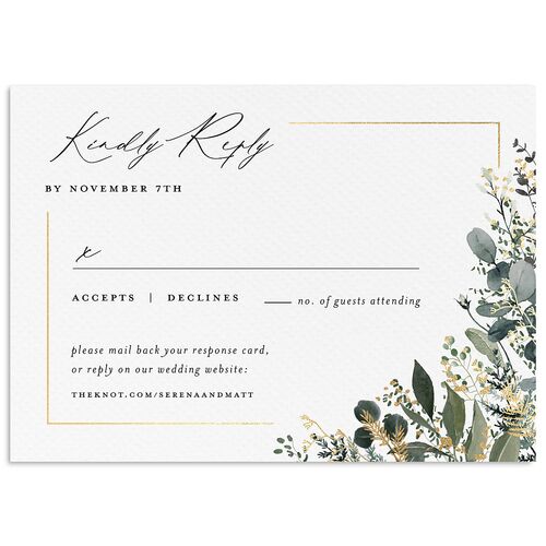 Shining Greenery Wedding Response Cards Gold Charcoal Signature Standard