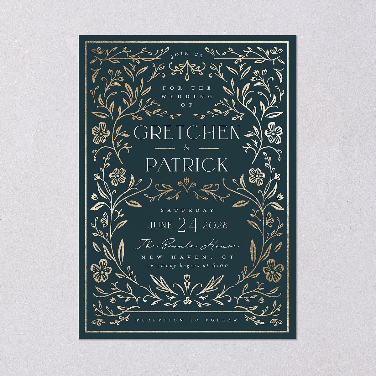 Storybook Filigree Wedding Invitations Gold Dark Night Signature Blank No Standard