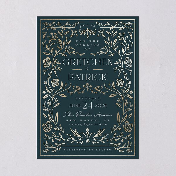 Storybook Filigree Wedding Invitations Gold Dark Night Signature Blank No Standard