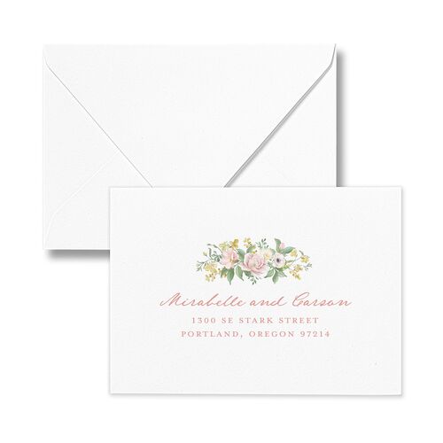 Maximalist Floral Crest Response Card Euro Envelopes White Pink Cotton Return Address Luxe