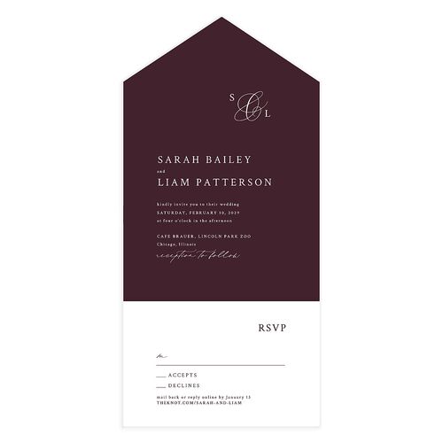Elevated Minimalist Ampersand All-in-One Wedding Invitations Eggplant Signature Light Both Recipient and Return Addresses No