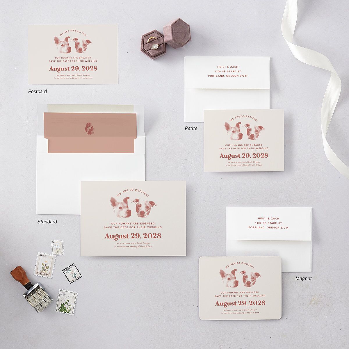 Custom Pet Portrait Save the Date Cards Desert Rose Signature smooth Blank No Standard