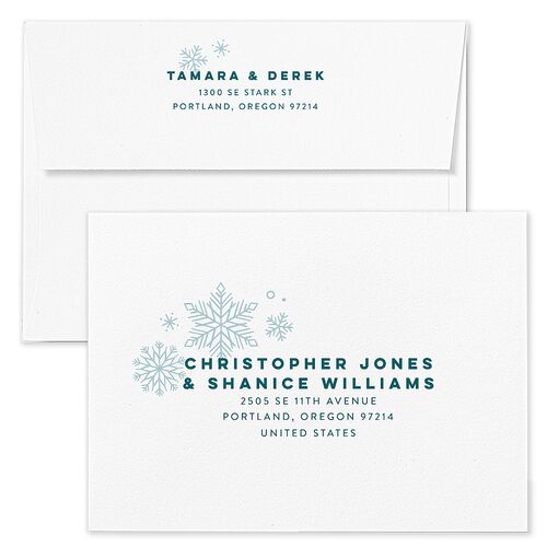 Snowflake Window Holiday Card Envelopes Kraft Sky Both Recipient and Return Addresses Standard Signature