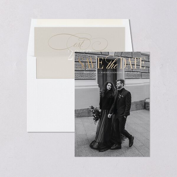 Polished Photo Foil Save the Date Cards Pure White Gold Signature smooth Blank Standard No