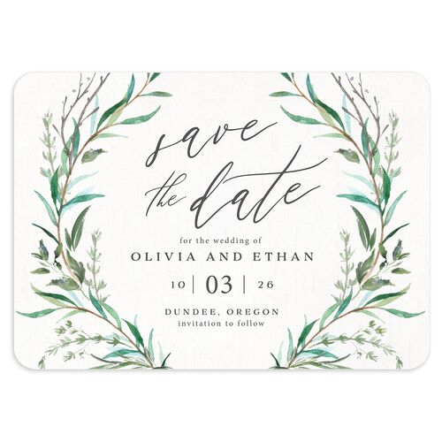 Natural Laurel Save The Date Cards Kelly Green Signature smooth Blank No Rounded