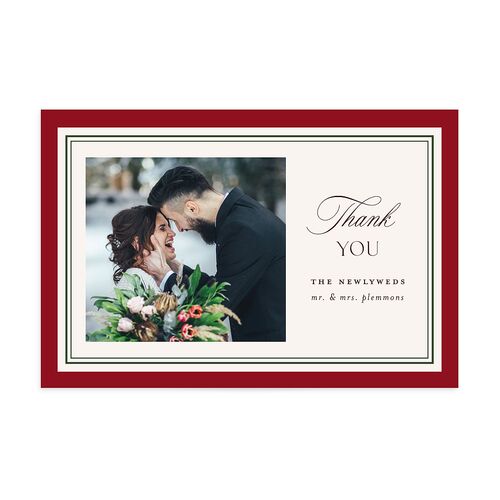 Classic Border First Married Christmas Thank You Postcards Ruby