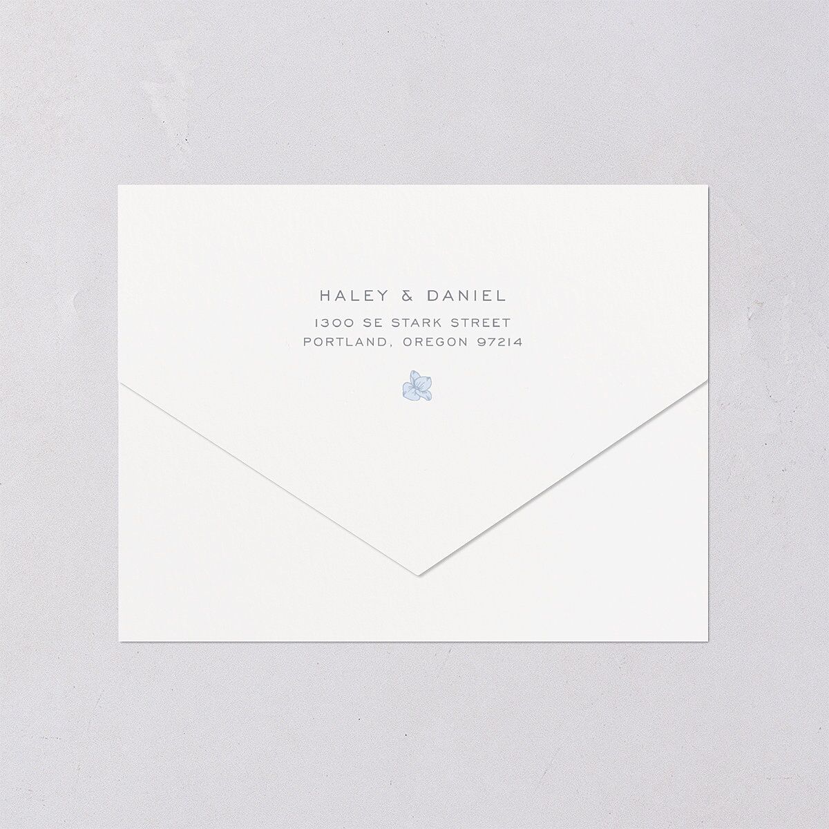 Vintage Hydrangea Frame All-in-One Wedding Invitations Dusty Blue Signature Light Both Recipient and Return Addresses No