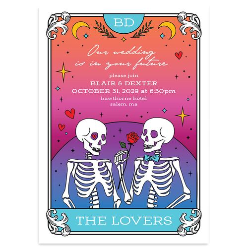 Halloween Tarot Skeletons Wedding Invitations Turquoise Signature Blank No Standard