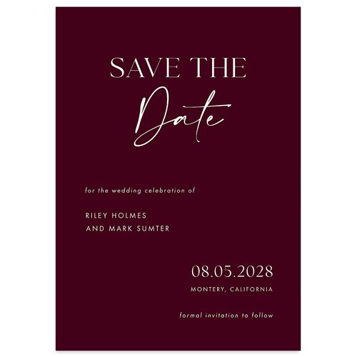 Modern Contrast Save The Date Cards Burgundy Signature smooth Blank No Standard