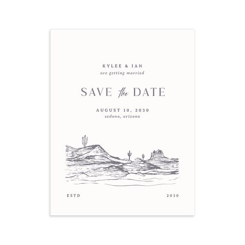 Western Desert Cactus Save the Date Petite Cards Dusty Blue Signature smooth Blank No Standard