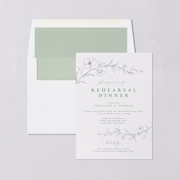 Graceful Botanical Rehearsal Dinner Invitations Sea Foam Signature Blank Standard
