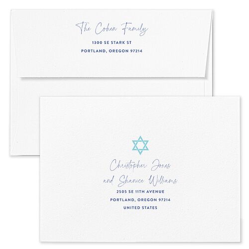 Happy Hanukkah Holiday Card Envelopes White Maritime Both Recipient and Return Addresses Standard Signature