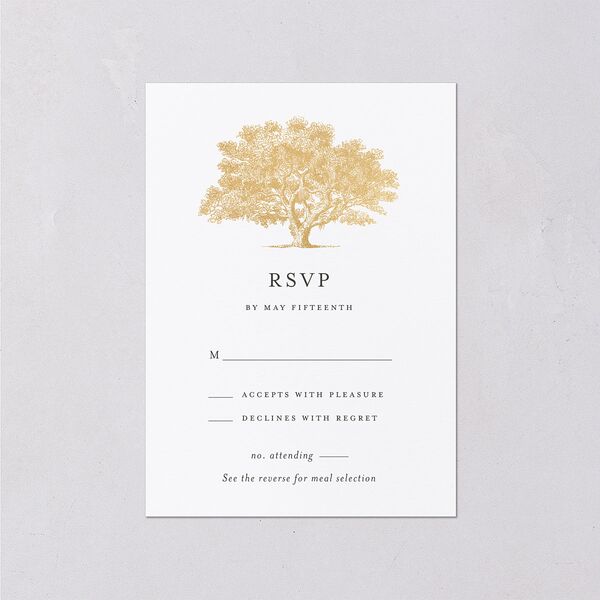 Southern Oak Tree Foil Wedding Response Cards Gold Pure White Signature Standard