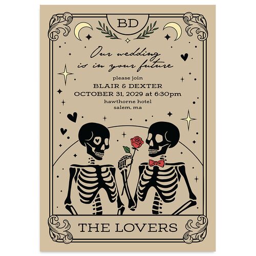 Halloween Tarot Skeletons Wedding Invitations Tan Signature Blank No Standard