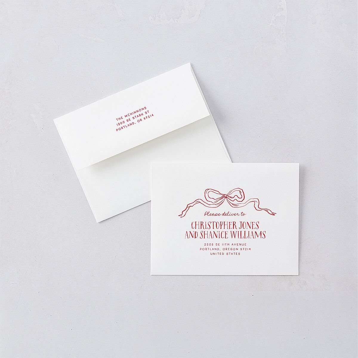 Tied With A Bow Gift Gallery Thank You Card Envelopes White Scarlet Both Recipient and Return Addresses Signature Standard