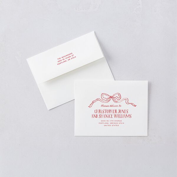 Tied With A Bow Gift Gallery Thank You Card Envelopes White Scarlet Both Recipient and Return Addresses Signature Standard