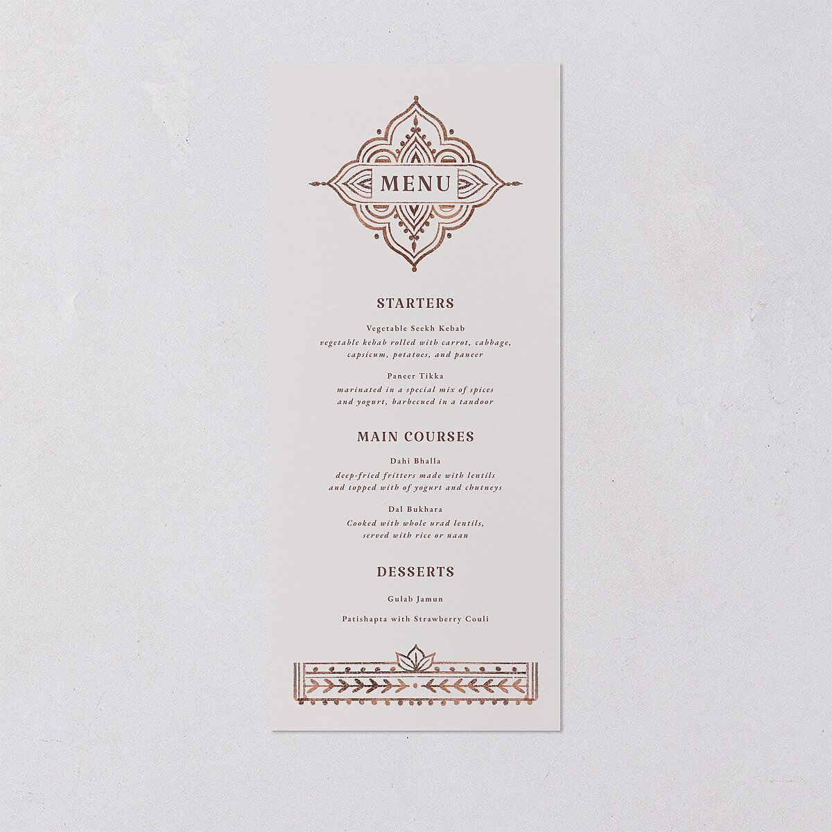 Indian Painted Henna Menus Chestnut Signature
