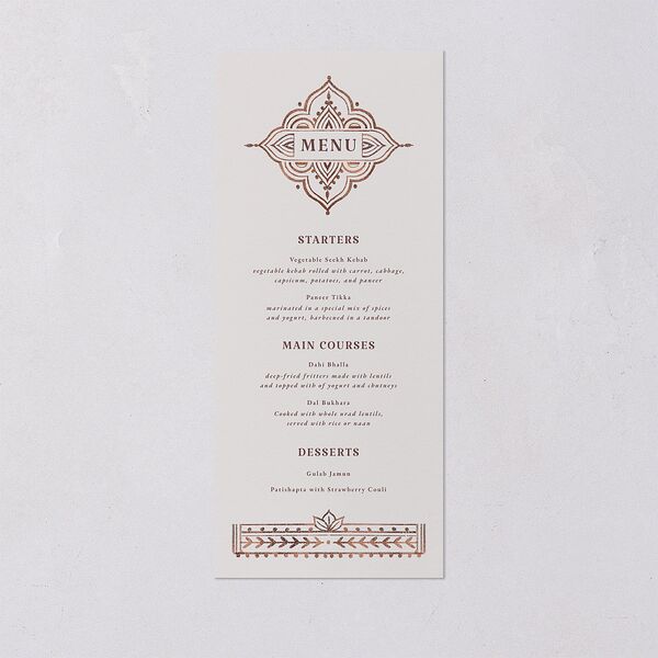 Indian Painted Henna Menus Chestnut Signature