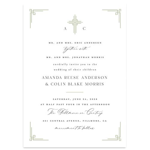 Church Cross Wedding Invitations Moss Signature Blank No Standard