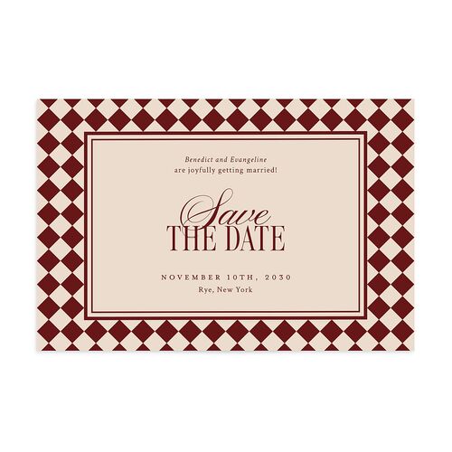 Elegant Diamond Pattern Save the Date Postcards Burgundy