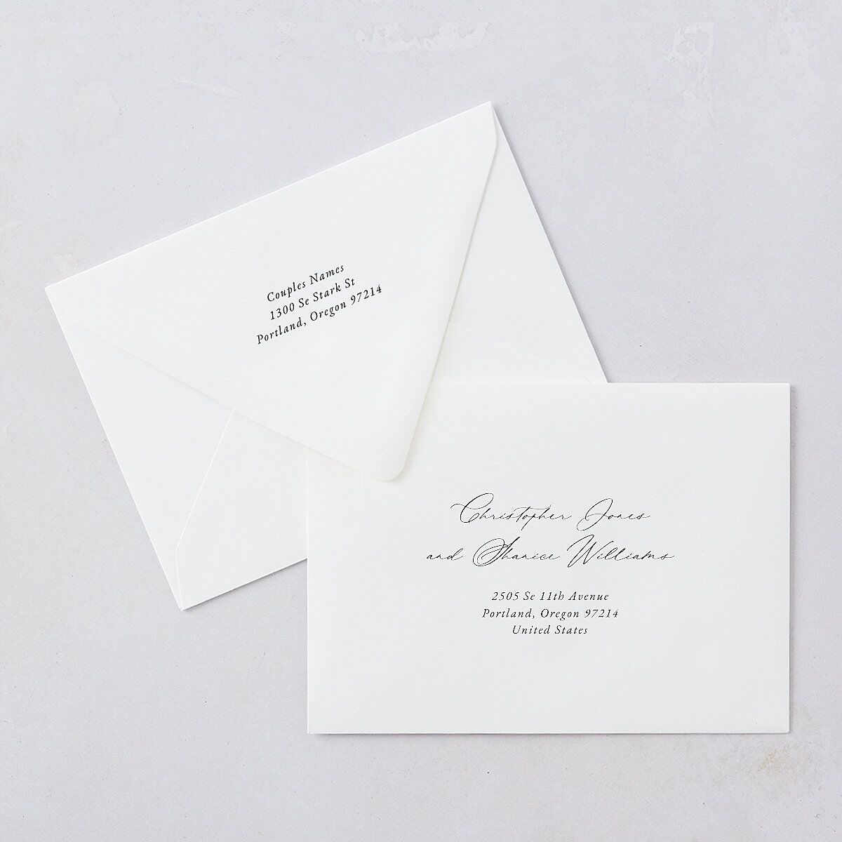 Timeless Floral Hoop Wedding Invitation Euro Envelopes White Luxe Pure White Both Recipient and Return Addresses Signature