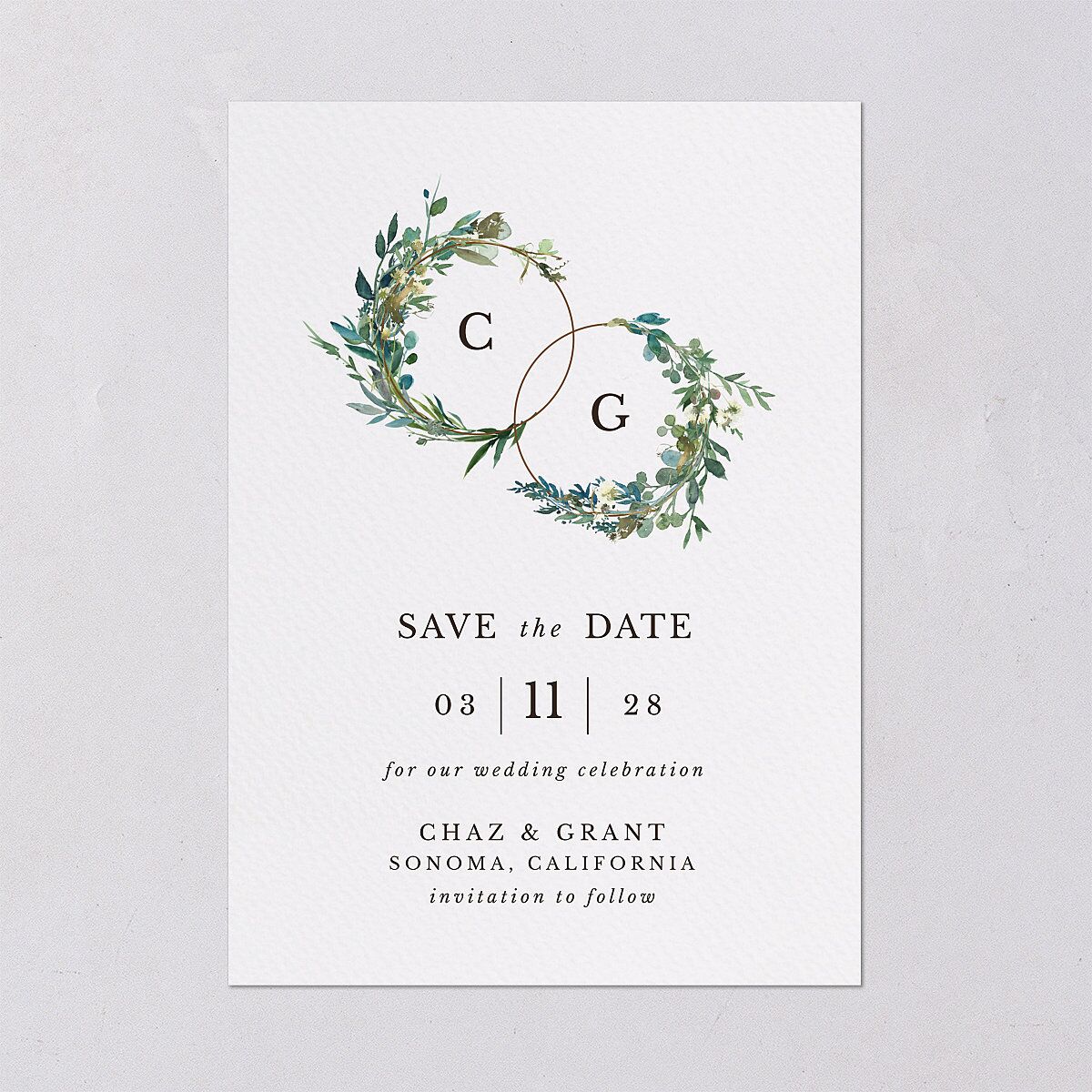 Leafy Hoops Save The Date Cards — view 2