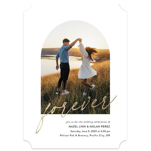 Forever Arch Foil Wedding Invitations Gold Pure White Signature Blank No Ticket